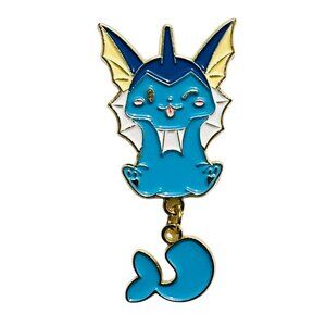 Pokemon Inspired Vaporeon Dangling Tail Pin Enamel Pin Lapel Pin Fan Made